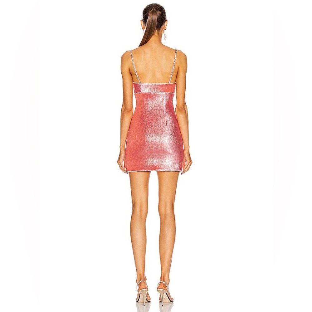 AREA Mini Dress in Crystals Embellished Trim & Metallic Coral - Picture 3 of 16